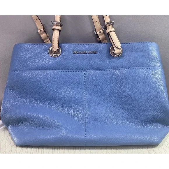 Michael Kors MK Designer Light Blue Leather Tote Hand Bag Purse Great Condition - Picture 2 of 16